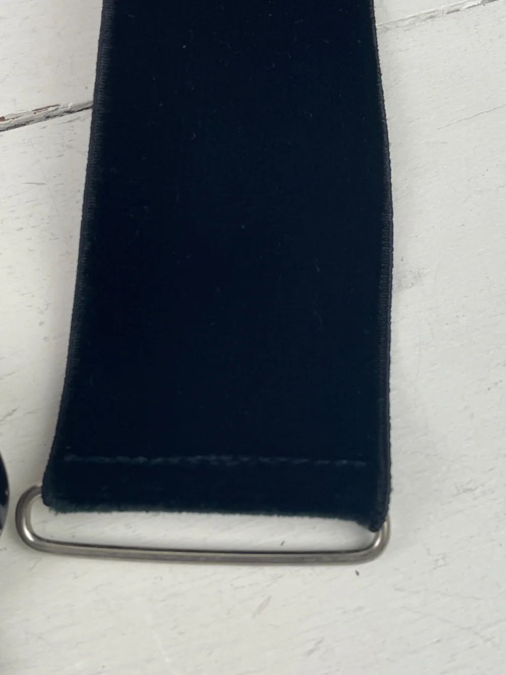 Vintage 1980s-90s Black Velvet Stretchy Belt with Ceramic Rhinestone Buckle